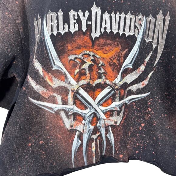Reworked Harley Davidson Cropped Graphic Tee Large Oversized Bleached Boho Edgy - Picture 2 of 4